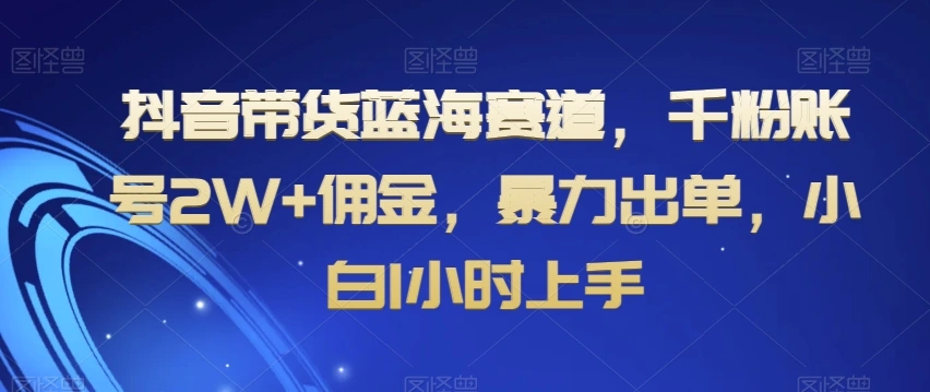 抖音带货蓝海赛道，千粉账号 2W 佣金，暴力出单，小白 1 小时上手【揭秘】